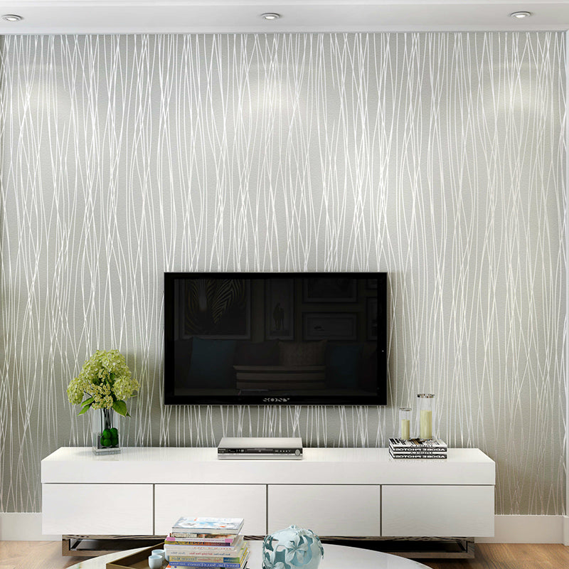 Wallpaper Roll Ticking Stripes Soft Color Contemporary Style Non-Woven Fabric Wall Covering