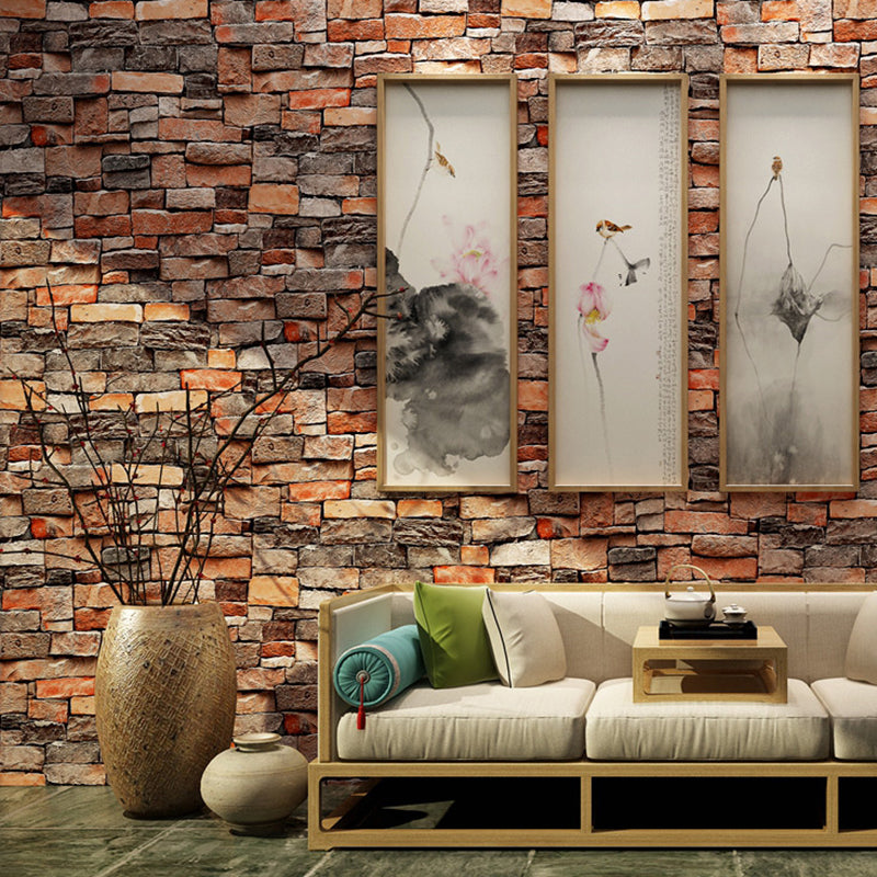 Unpasted Brick Print Wallpaper Roll Industrial Style PVC Wall Art, 33' L x 20.5" W