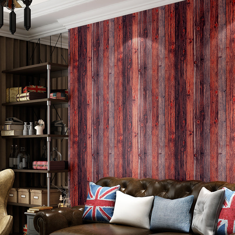 Multicolored Wood Look Wallpaper Roll Non-Paste Wall Covering for Business Scenes