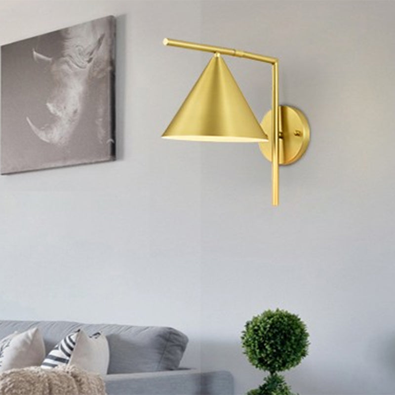 Conical Metal Wall Lighting Contemporary 1 Light Black/White/Gold Sconce Light Fixture over Table, 8" W