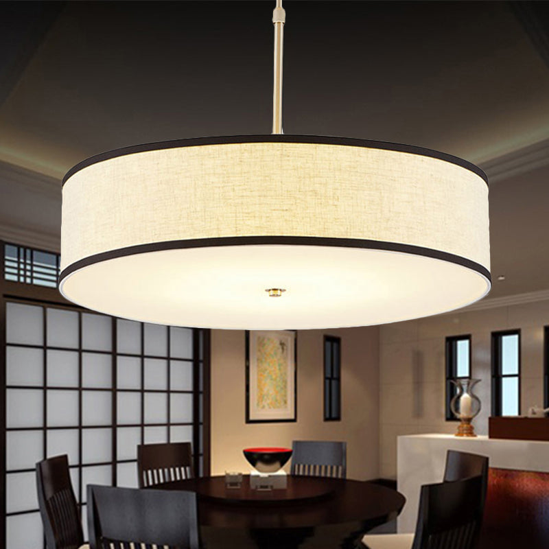 Drum Ceiling Pendant Light Simple Fabric 16"/19.5"/23.5" Dia 3 Lights Beige Hanging Lamp Kit