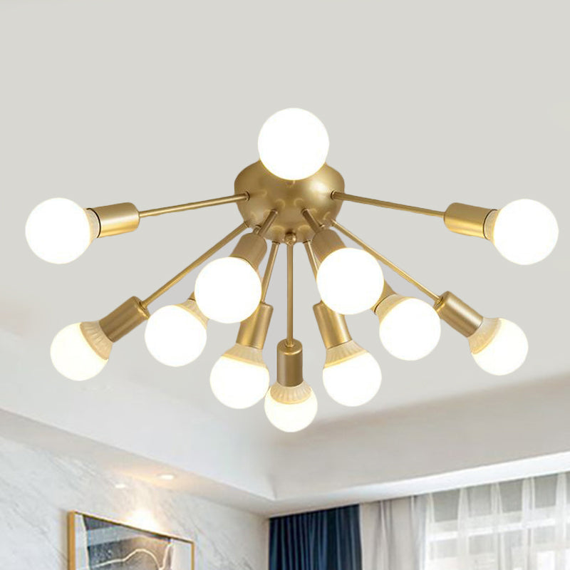 Plafonnier Semi-encastré en métal Spoutnik, moderne, 8/12 lumières, blanc/noir/or, pour salon