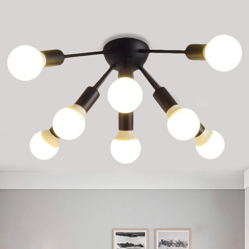 Plafonnier Semi-encastré en métal Spoutnik, moderne, 8/12 lumières, blanc/noir/or, pour salon