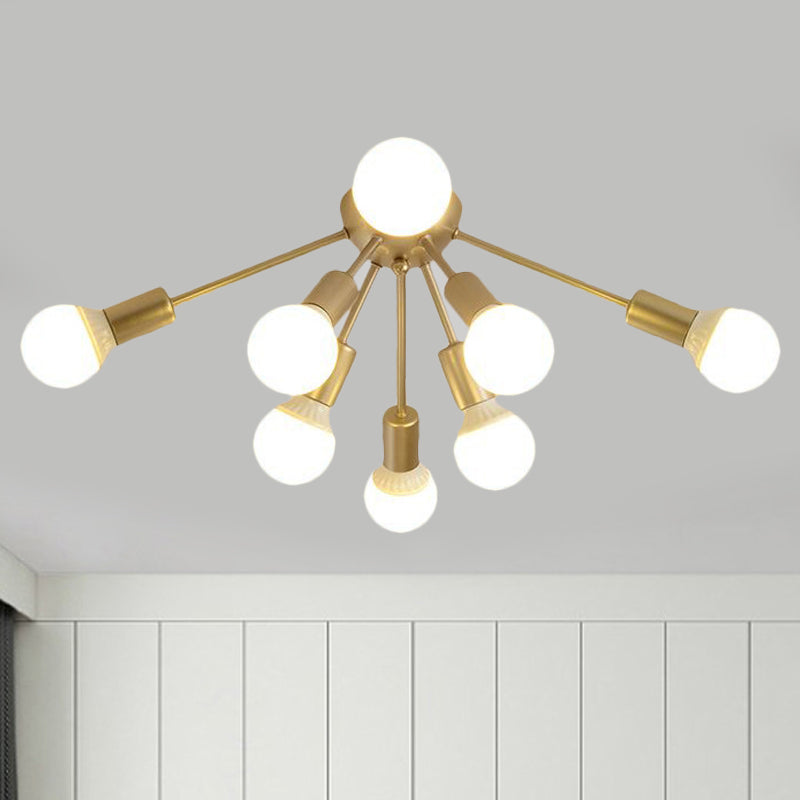 Plafonnier Semi-encastré en métal Spoutnik, moderne, 8/12 lumières, blanc/noir/or, pour salon