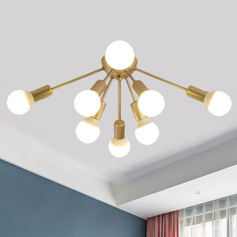 Plafonnier Semi-encastré en métal Spoutnik, moderne, 8/12 lumières, blanc/noir/or, pour salon