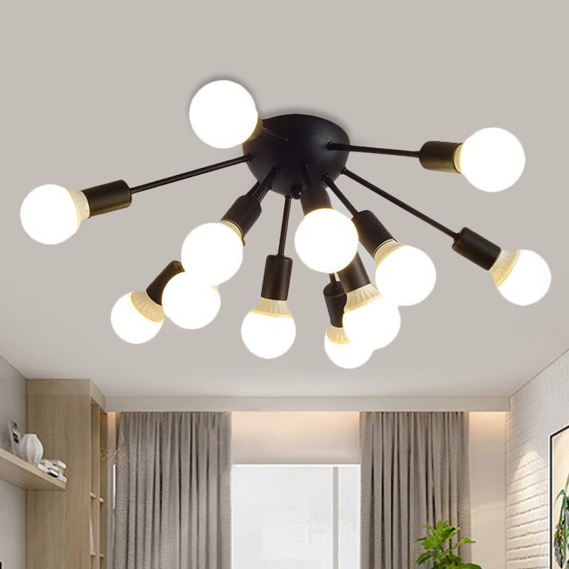 Plafonnier Semi-encastré en métal Spoutnik, moderne, 8/12 lumières, blanc/noir/or, pour salon