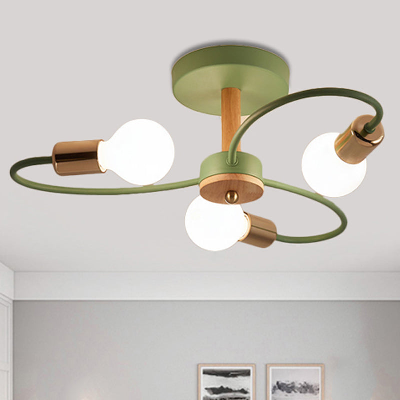 Spoutnik Lampe semi-encastrée contemporaine en métal 3/6/8 lumières Gris/vert Plafonnier semi-encastré avec bras incurvé