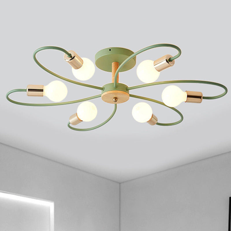 Spoutnik Lampe semi-encastrée contemporaine en métal 3/6/8 lumières Gris/vert Plafonnier semi-encastré avec bras incurvé