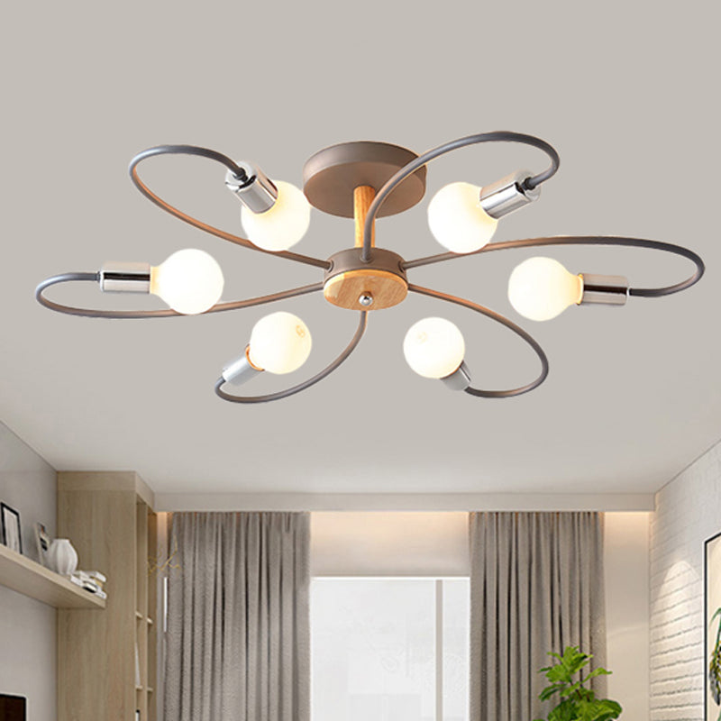 Spoutnik Lampe semi-encastrée contemporaine en métal 3/6/8 lumières Gris/vert Plafonnier semi-encastré avec bras incurvé