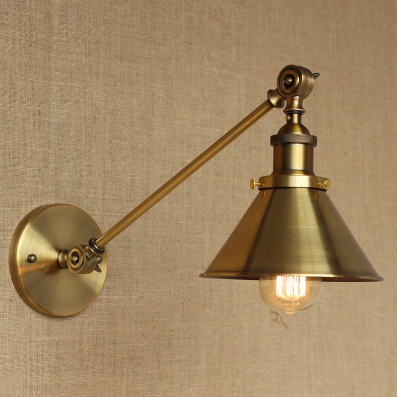 Vintage Tapered Wall Light Fixture 1-Light Iron Wall Mounted Lamp in Brass for Bedroom