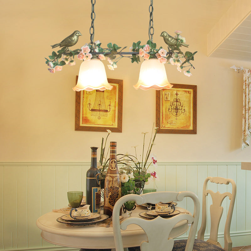 White Glass Island Light American Flower Rose Restaurant Suspension Light Fixture