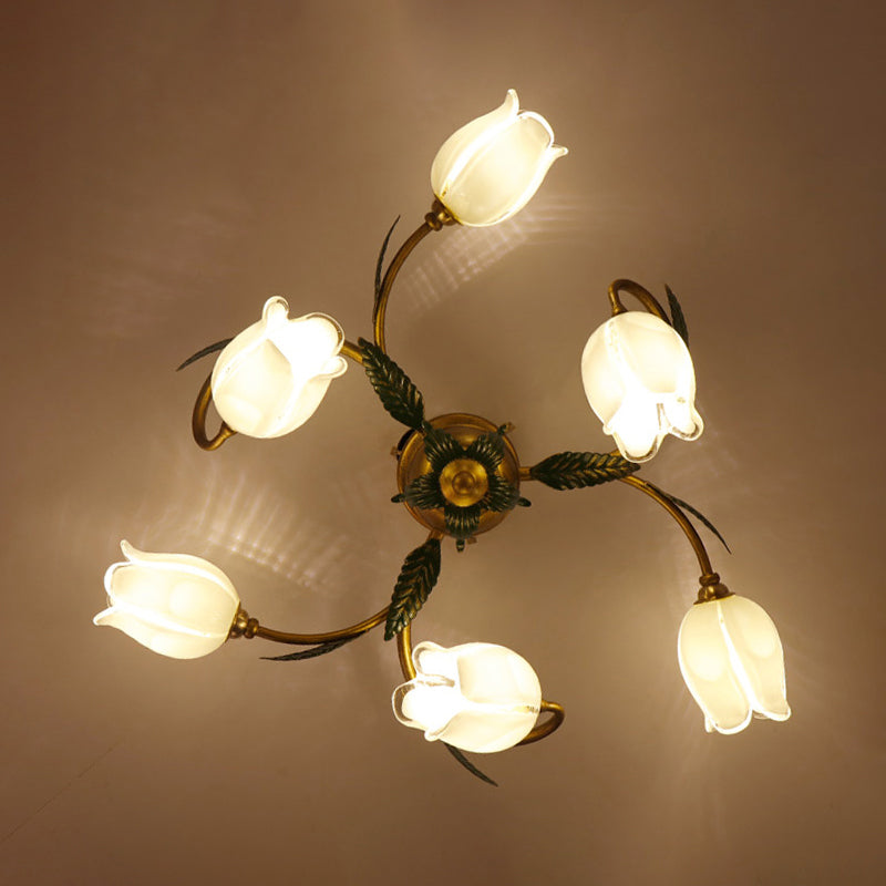 Luz de techo de techo de flor de vidrio blanco