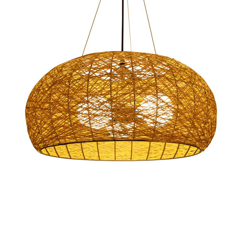 Rattan Nest Round Chandelier Novelty Asian Style Pendant Lighting Fixture for Tea Room