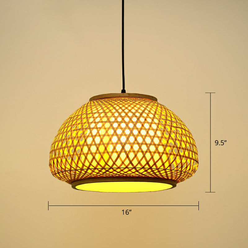 Wood Handcrafted Cage Pendant Light Asian 1 Head Bamboo Drop Lamp for Dining Room