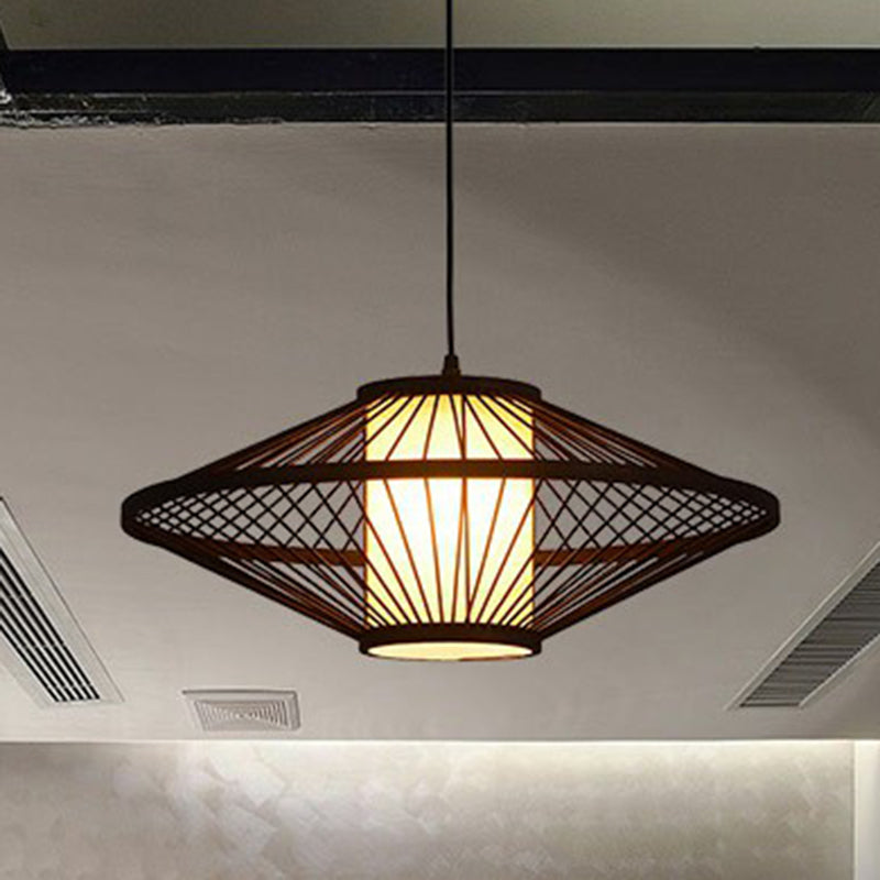 Coffee Cage Suspension Light Chinese Style 1-Light Bamboo Pendant Lighting Fixture