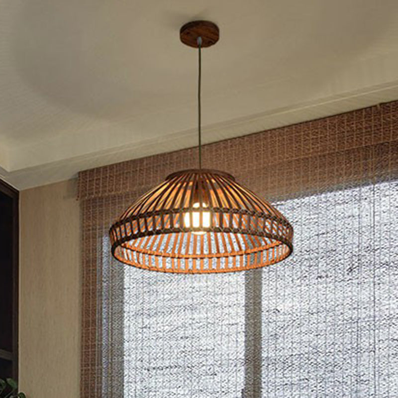 Coffee Cage Suspension Light Chinese Style 1-Light Bamboo Pendant Lighting Fixture