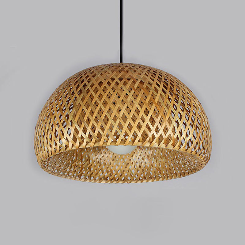 2-layerte Kuppel Deckenhänge Lampe Einfachheit Bambus Single-Bulb Tea Room Anhänger Licht in Holz