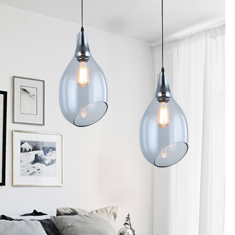 Bottle Pendant Lamp Modernist Blue/Amber Glass 1 Light Nickel Hanging Light Fixture for Bedroom