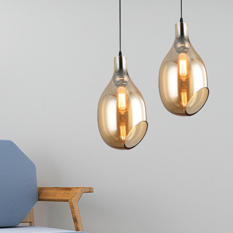 Bottle Pendant Lamp Modernist Blue/Amber Glass 1 Light Nickel Hanging Light Fixture for Bedroom