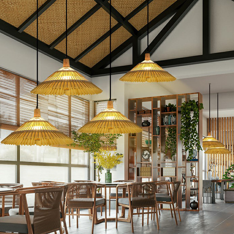 Bamboo Paraplu Pendant Light Chinoiserie 1 Head Suspension Lighting Fecture voor restaurant