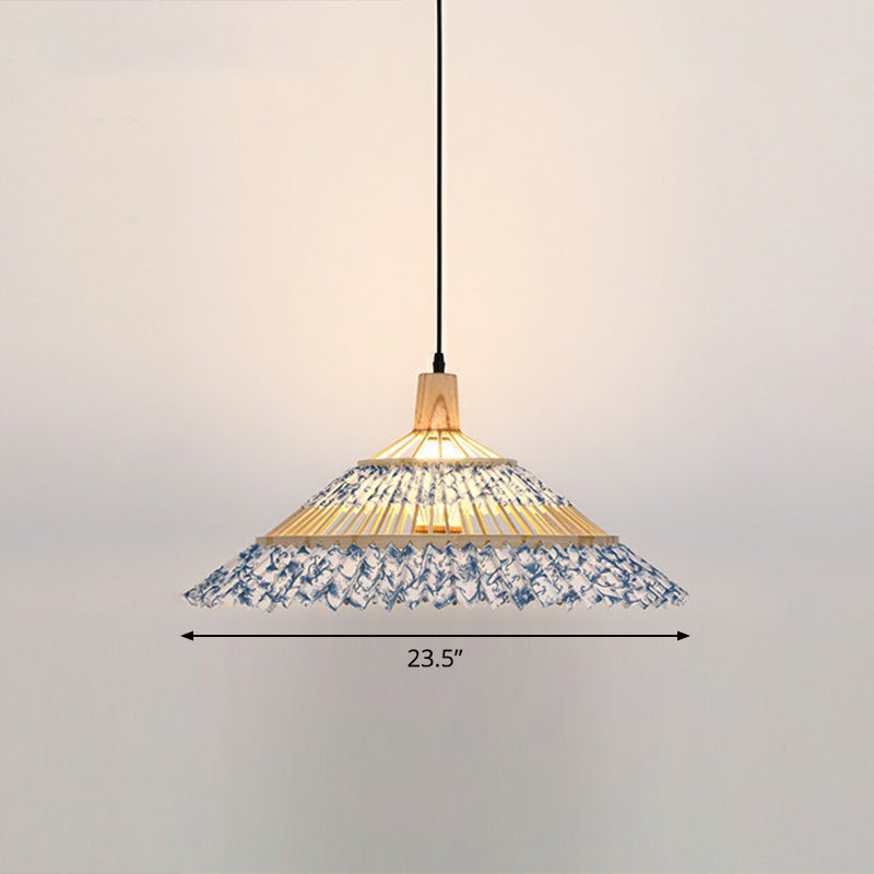 Bamboo Paraplu Pendant Light Chinoiserie 1 Head Suspension Lighting Fecture voor restaurant