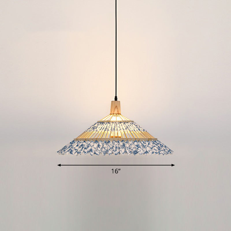Bamboo Paraplu Pendant Light Chinoiserie 1 Head Suspension Lighting Fecture voor restaurant