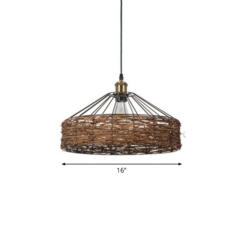 Rattan schuurvormige hangende lichte landstijl 1 lamp bruine hanger voor eetkamer