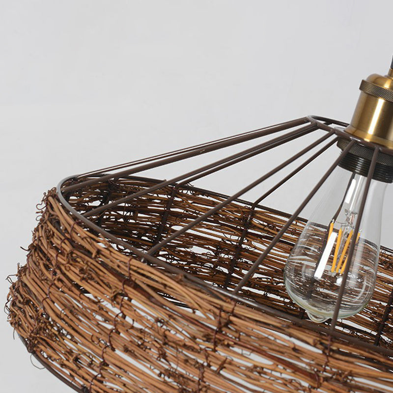 Rattan schuurvormige hangende lichte landstijl 1 lamp bruine hanger voor eetkamer