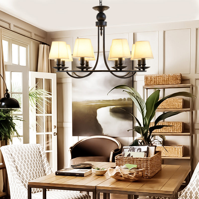 Conical Chandelier Country Style Fabric Pendant Lighting Fixture for Dining Room