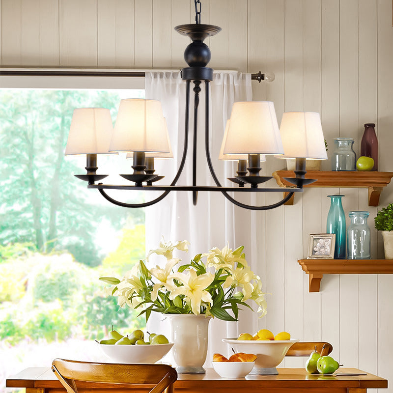 Conical Chandelier Country Style Fabric Pendant Lighting Fixture for Dining Room