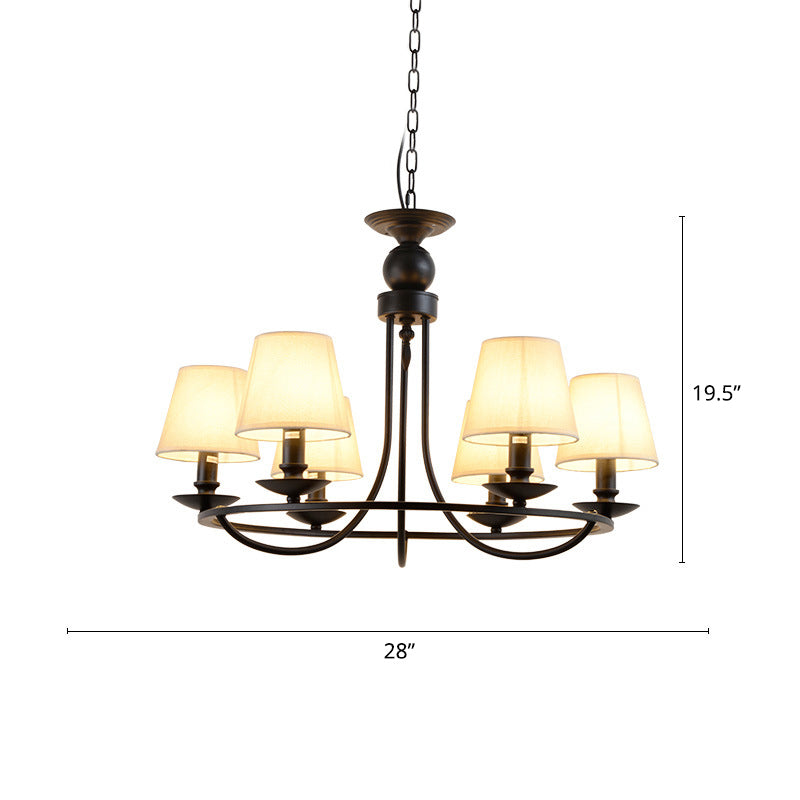 Conical Chandelier Country Style Fabric Pendant Lighting Fixture for Dining Room