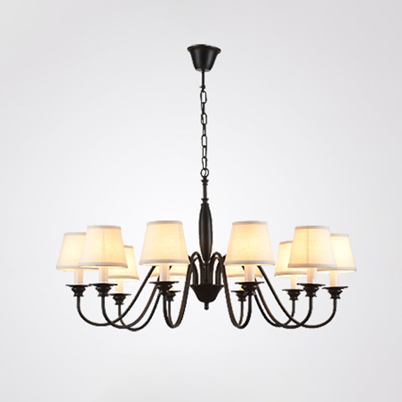 Black Candle Chandelier Rustic Fabric Restaurant Hanging Light with Tapered Fabric Shade