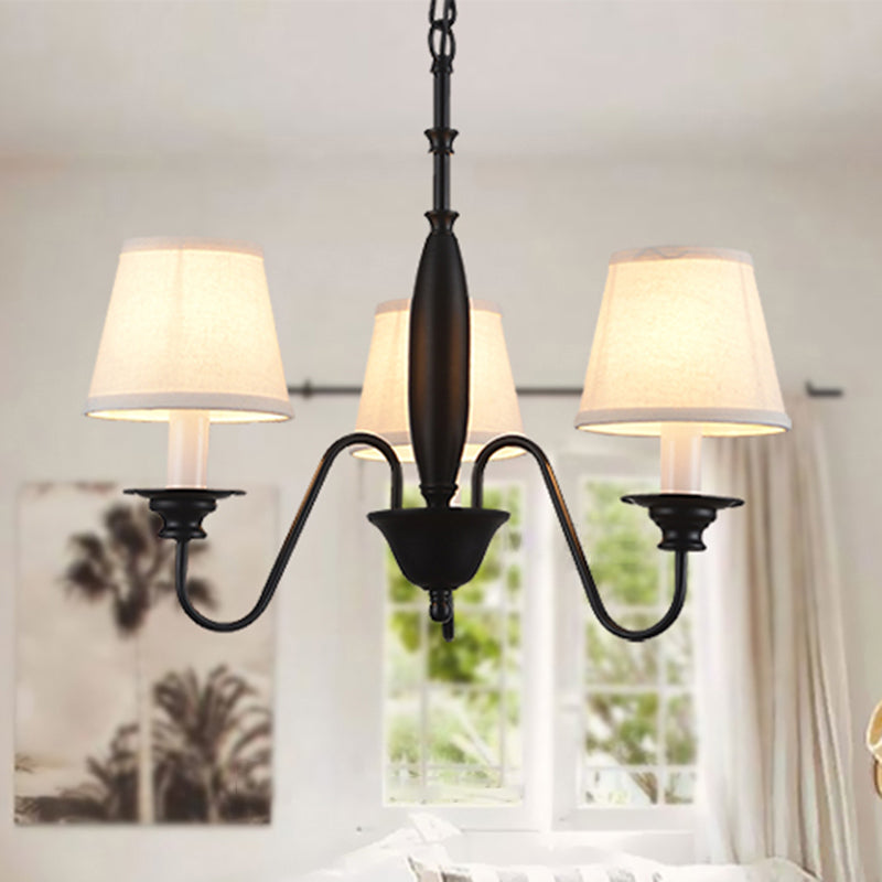 Black Candle Chandelier Rustic Fabric Restaurant Hanging Light with Tapered Fabric Shade