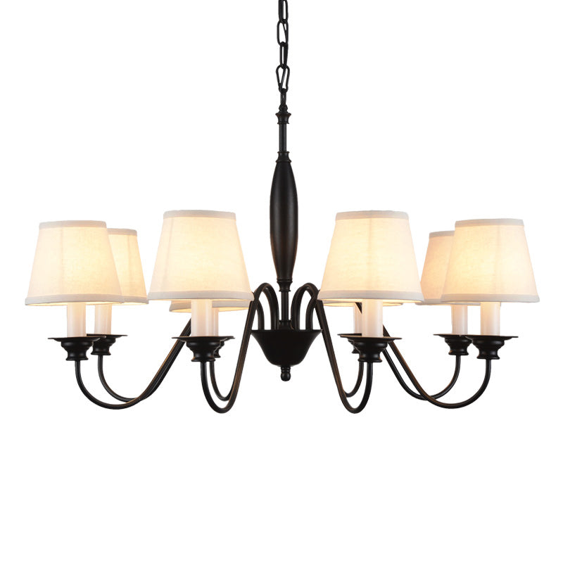 Black Candle Chandelier Rustic Fabric Restaurant Hanging Light with Tapered Fabric Shade