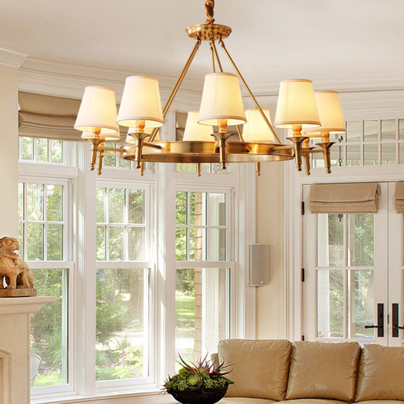 Minimalist Conic Ceiling Chandelier Fabric Bedroom Suspended Lighting Fixture in Gold