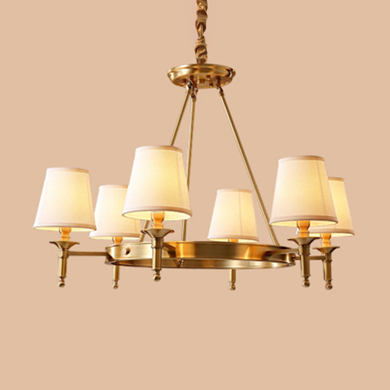 Minimalist Conic Ceiling Chandelier Fabric Bedroom Suspended Lighting Fixture in Gold