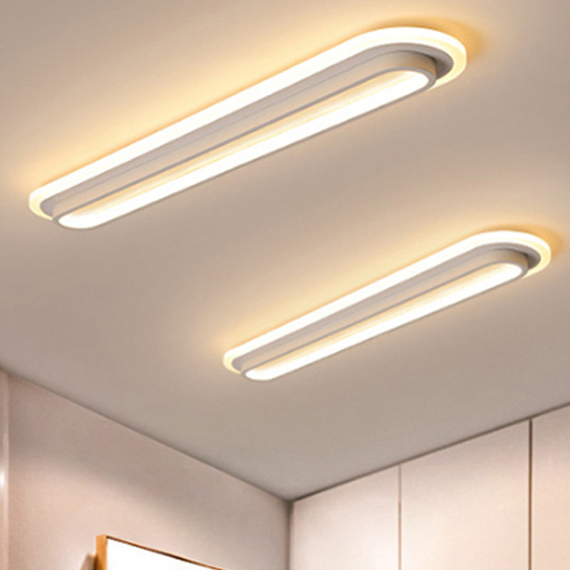 Oval Flush Ceiling Light Contemporary Metal LED Black/White Ceiling Light with Acrylic Diffuser in White/Warm Light, 19"/23"/31" Wide