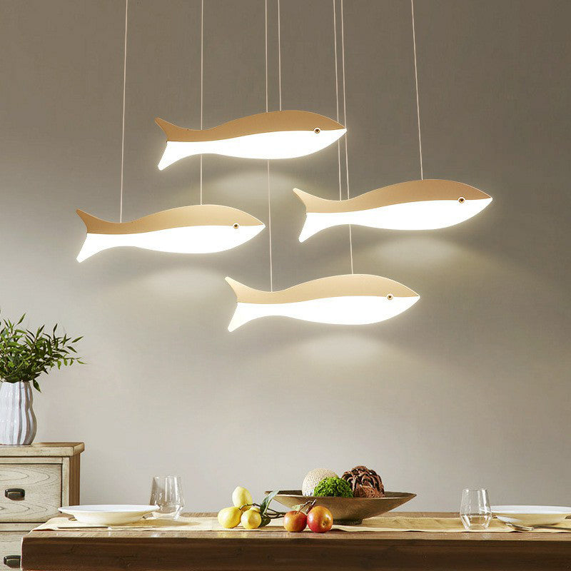 White Fish Cluster Pendant Light Artistic Acrylic LED Ceiling Hang Lamp for Restaurant