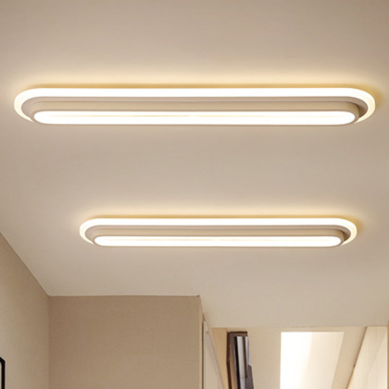 Oval Flush Ceiling Light Contemporary Metal LED Black/White Ceiling Light with Acrylic Diffuser in White/Warm Light, 19"/23"/31" Wide