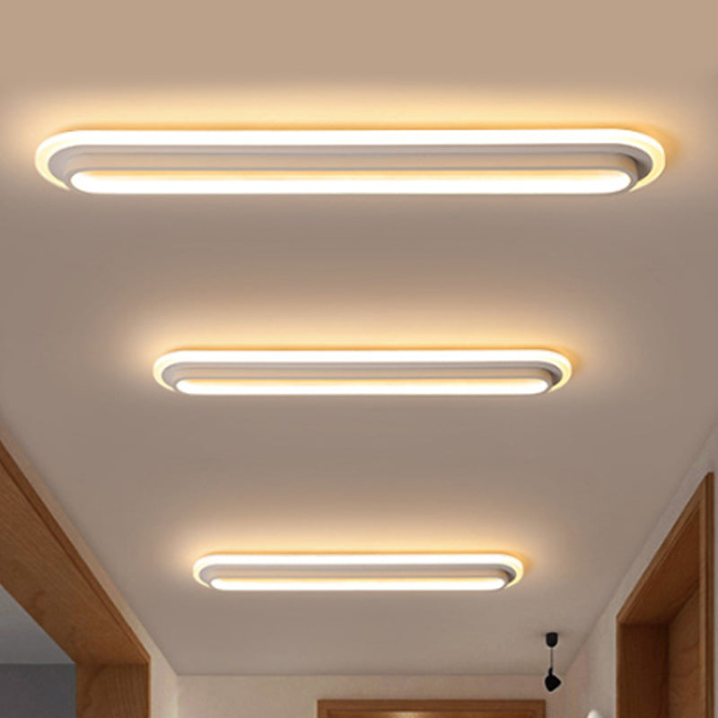 Oval Flush Ceiling Light Contemporary Metal LED Black/White Ceiling Light with Acrylic Diffuser in White/Warm Light, 19"/23"/31" Wide