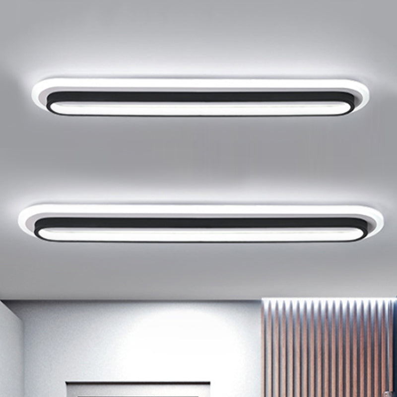 Oval Flush Ceiling Light Contemporary Metal LED Black/White Ceiling Light with Acrylic Diffuser in White/Warm Light, 19"/23"/31" Wide