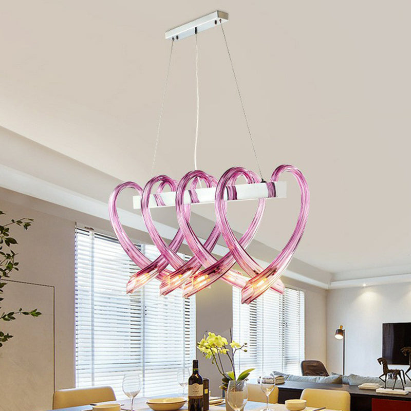 Crystal Glass Loving Heart Shaped Island Light Artistry LED Hanging Light Fixture for Restaurant