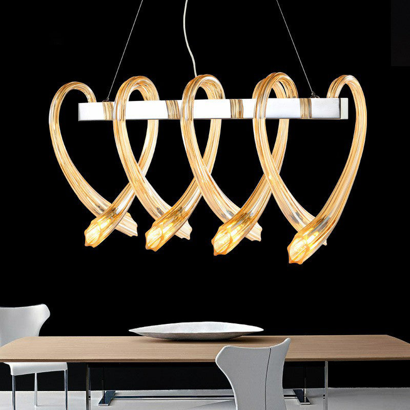 Crystal Glass Loving Heart Shaped Island Light Artistry LED Hanging Light Fixture for Restaurant