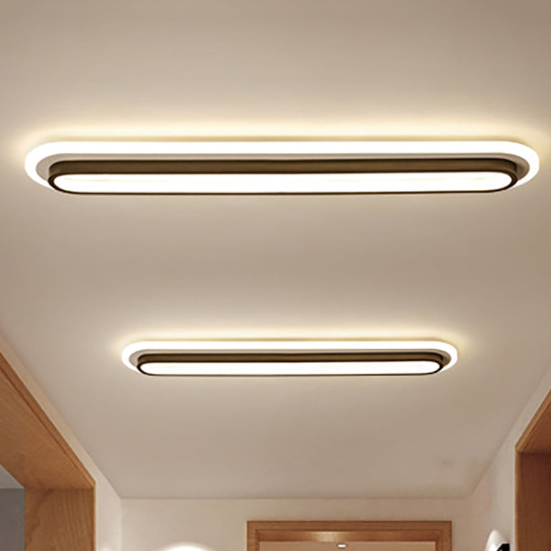Oval Flush Ceiling Light Contemporary Metal LED Black/White Ceiling Light with Acrylic Diffuser in White/Warm Light, 19"/23"/31" Wide