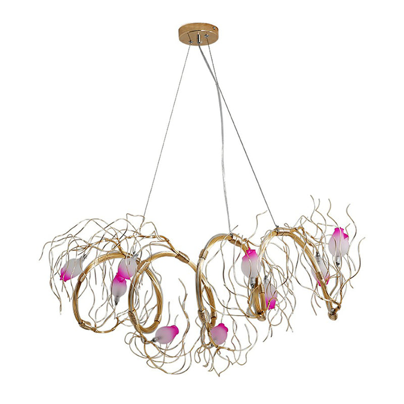 Glass Rose Pendant Lighting Nordic 8-Light Chandelier with Gold Branch for Dining Room