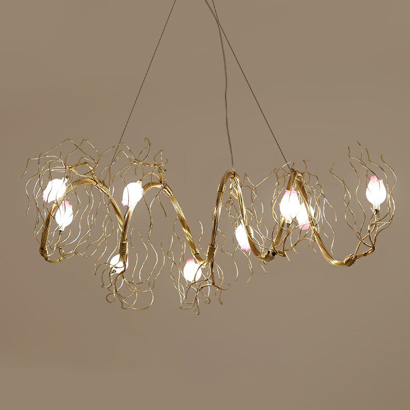 Glass Rose Pendant Lighting Nordic 8-Light Chandelier with Gold Branch for Dining Room