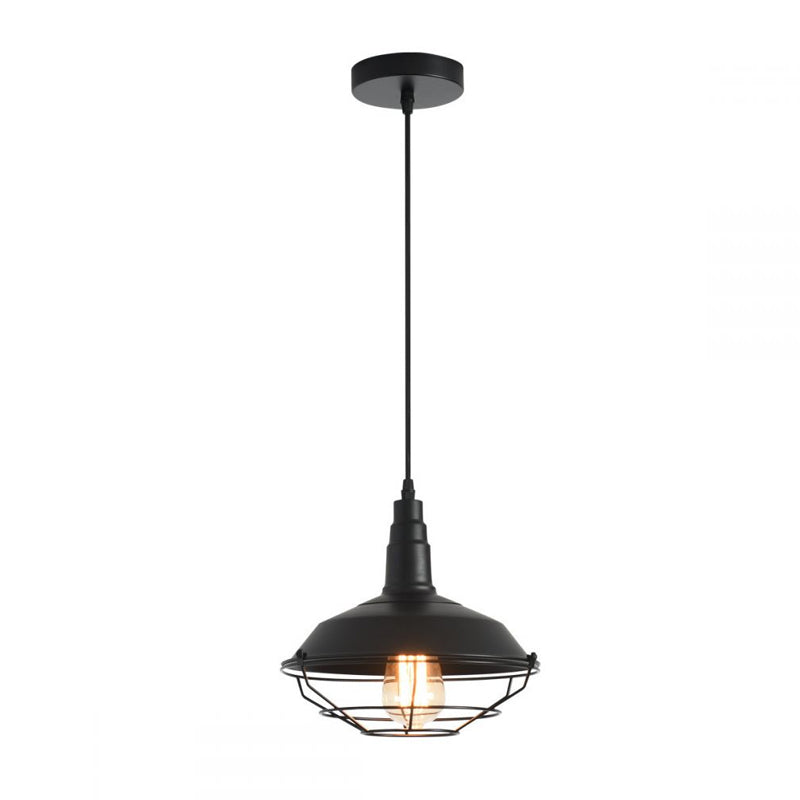 Lampada a soffitto a forma di fienile in metallo a sospensione a sospensione nera con gabbia affusolata
