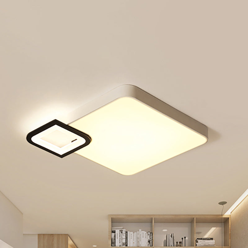 Lampe carrée encastrée moderne en métal blanc/blanc et noir, plafonnier LED pour salon en blanc chaud/blanc, 18"/21,5" de large
