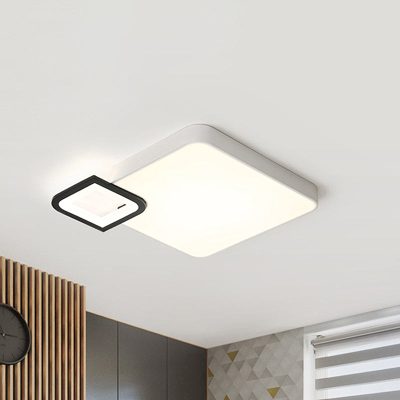 Lampe carrée encastrée moderne en métal blanc/blanc et noir, plafonnier LED pour salon en blanc chaud/blanc, 18"/21,5" de large