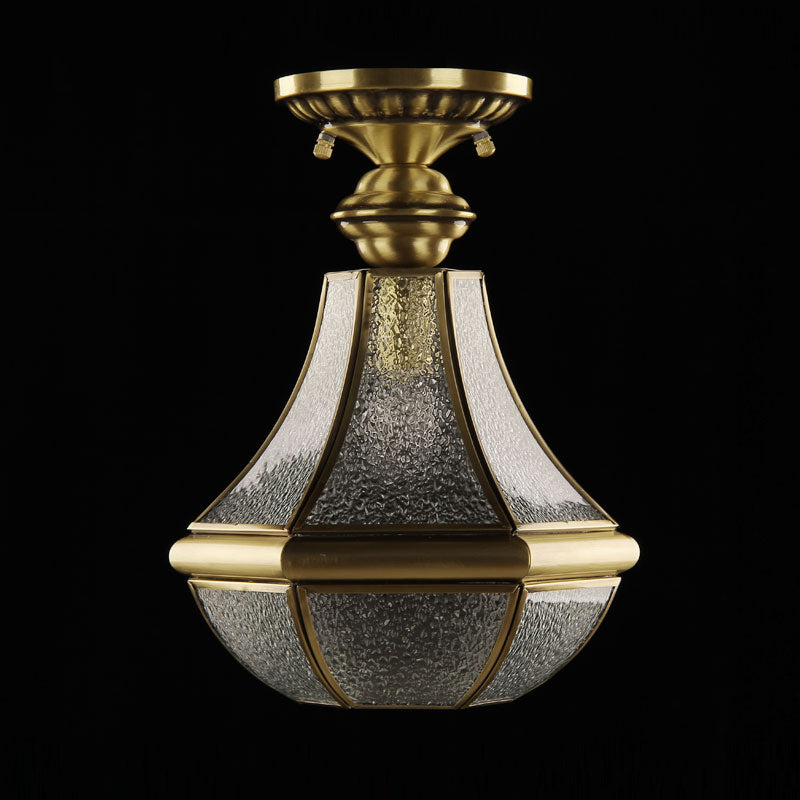 Lámpara de lámpara de semi descarga de 1 luz de bronce lámpara de techo de pera de vidrio con textura en forma de textura